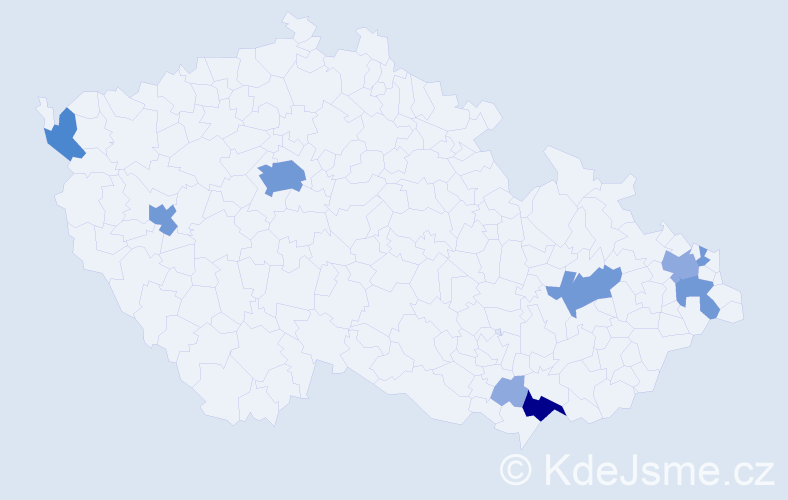 Příjmení: 'Kulčárová', počet výskytů 21 v celé ČR