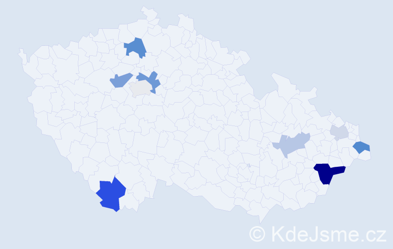 Příjmení: 'Tahotná', počet výskytů 18 v celé ČR