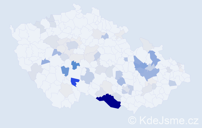 Příjmení: 'Molík', počet výskytů 260 v celé ČR