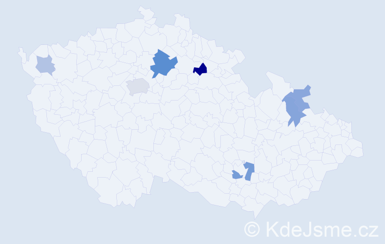 Příjmení: 'Sebestyén', počet výskytů 14 v celé ČR