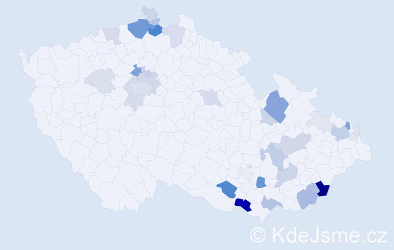 Příjmení: 'Macharová', počet výskytů 102 v celé ČR
