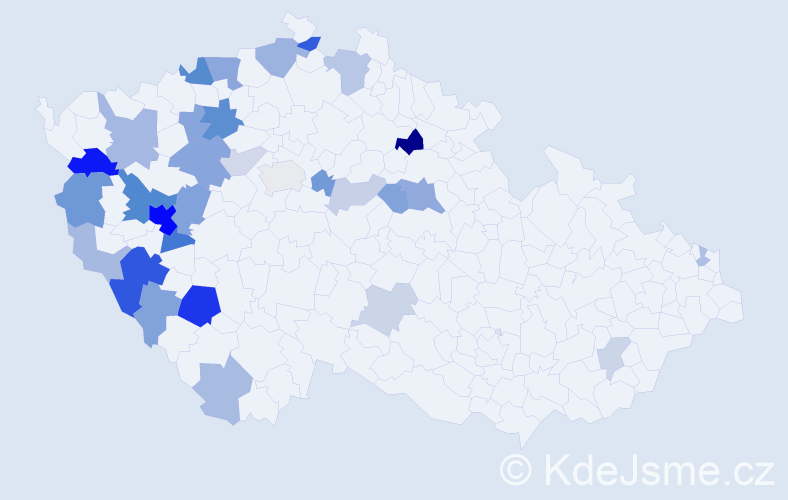 Příjmení: 'Kepl', počet výskytů 76 v celé ČR