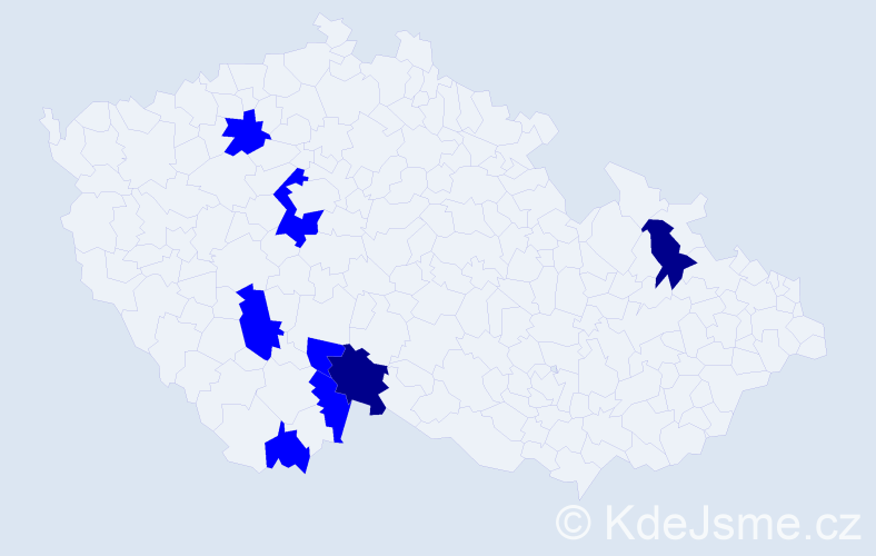 Příjmení: 'Kutlaková', počet výskytů 10 v celé ČR