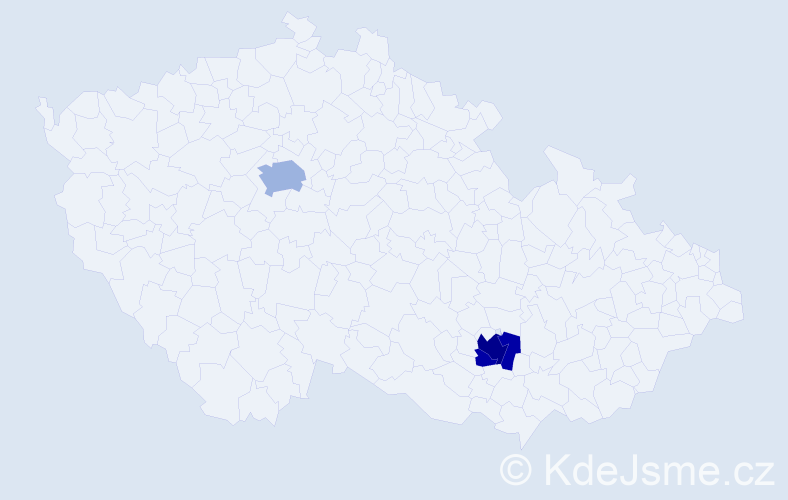 Příjmení: 'Hudaň', počet výskytů 7 v celé ČR