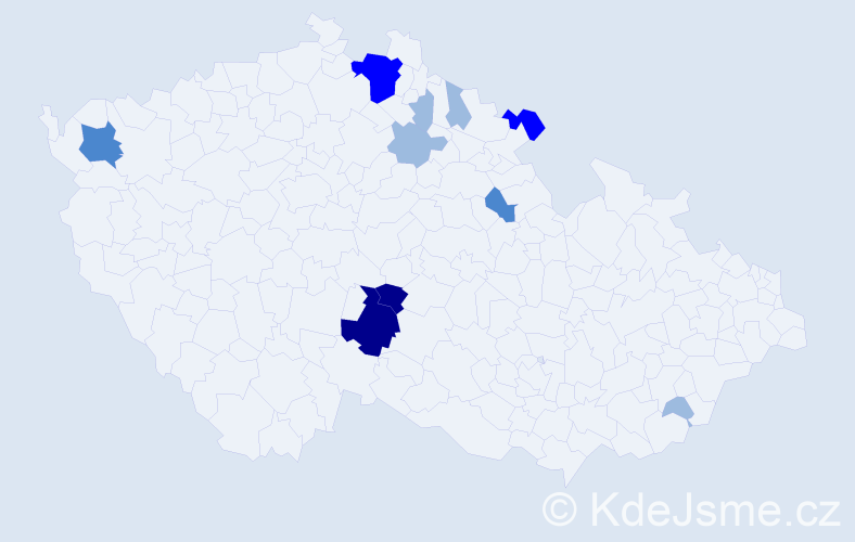 Příjmení: 'Tomanicová', počet výskytů 22 v celé ČR