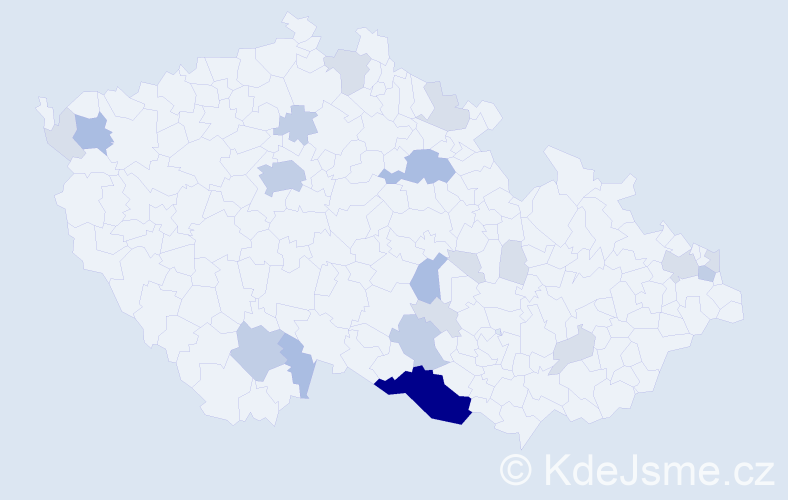 Příjmení: 'Kazdera', počet výskytů 52 v celé ČR