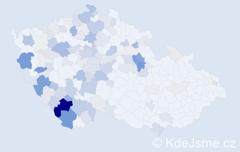 Příjmení: 'Toušek', počet výskytů 457 v celé ČR