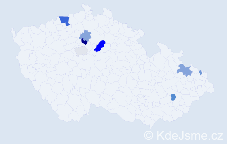 Příjmení: 'Kaulová', počet výskytů 18 v celé ČR