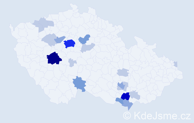 Příjmení: 'Hutr', počet výskytů 54 v celé ČR