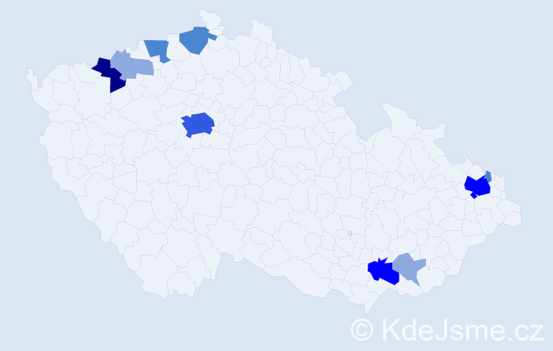 Příjmení: 'Kaločay', počet výskytů 25 v celé ČR