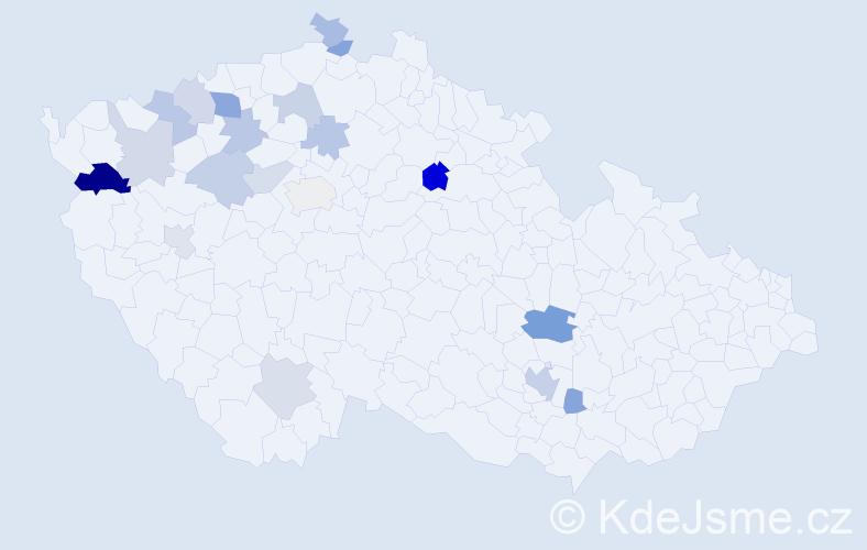 Příjmení: 'Mágr', počet výskytů 32 v celé ČR