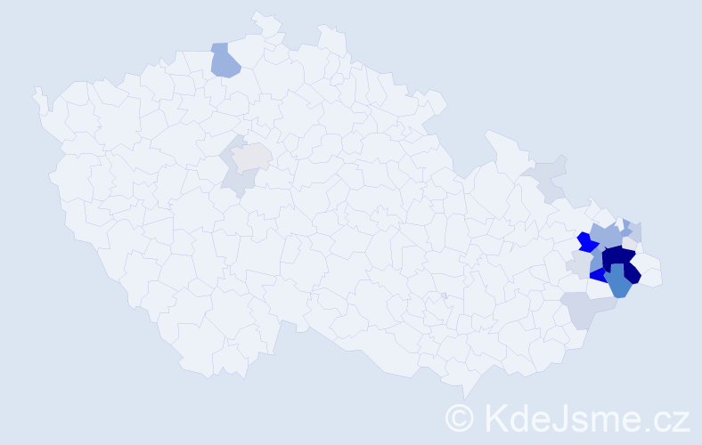 Příjmení: 'Ulčáková', počet výskytů 107 v celé ČR