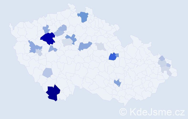 Příjmení: 'Valentin', počet výskytů 71 v celé ČR