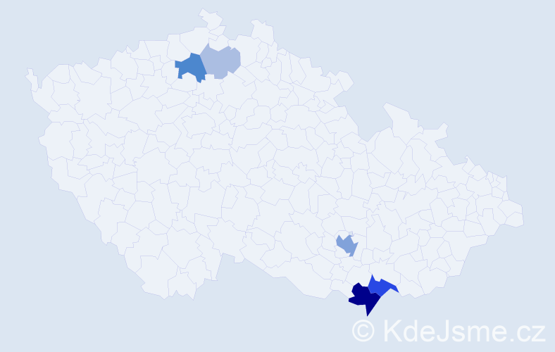 Příjmení: 'Modra', počet výskytů 20 v celé ČR
