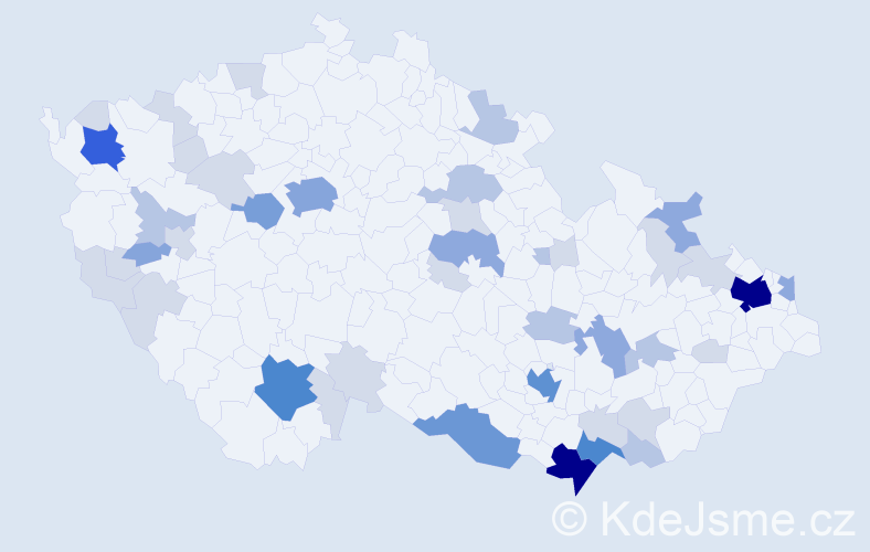 Příjmení: 'Valachovičová', počet výskytů 131 v celé ČR