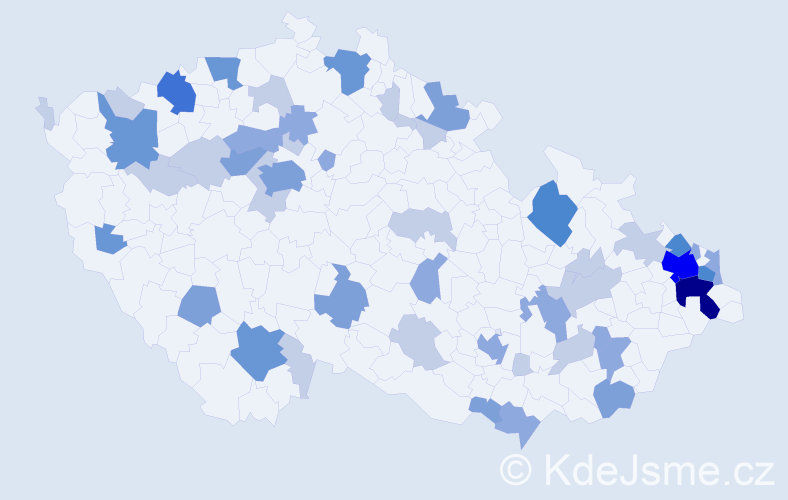 Příjmení: 'Vojteková', počet výskytů 126 v celé ČR