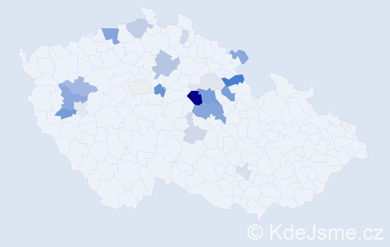 Příjmení: 'Tetřev', počet výskytů 53 v celé ČR