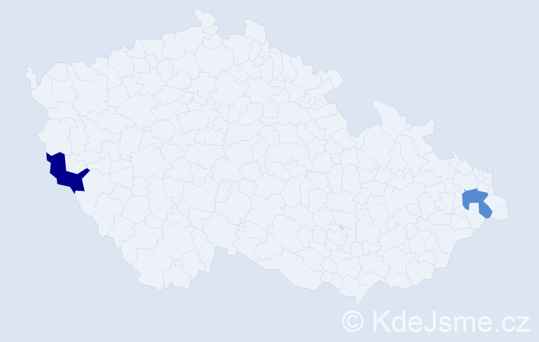 Příjmení: 'Czetöová', počet výskytů 2 v celé ČR