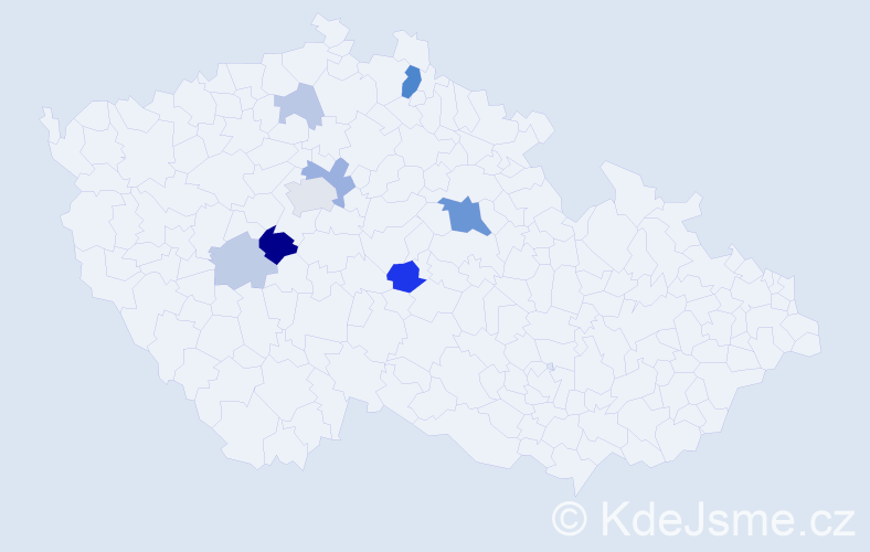Příjmení: 'Kubista', počet výskytů 21 v celé ČR