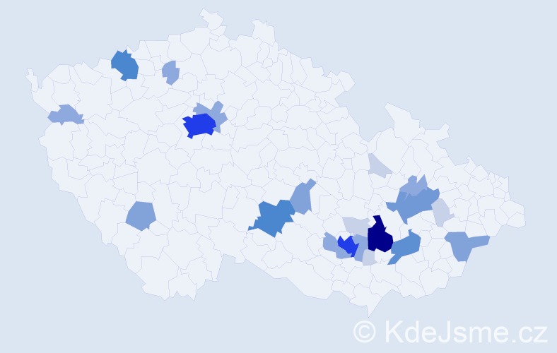 Příjmení: 'Meitner', počet výskytů 74 v celé ČR