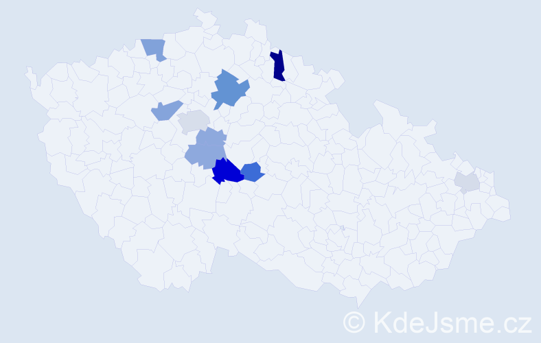 Příjmení: 'Huderová', počet výskytů 18 v celé ČR