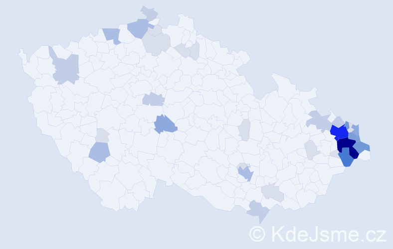 Příjmení: 'Kiša', počet výskytů 116 v celé ČR