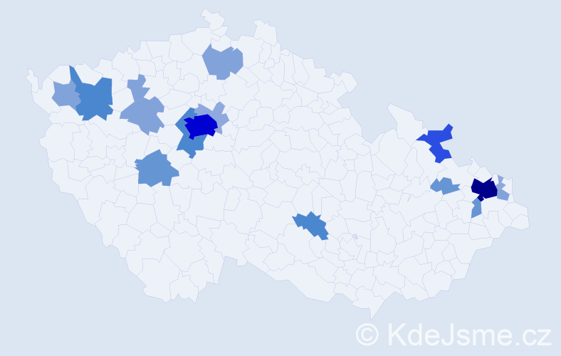 Příjmení: 'Bryndač', počet výskytů 53 v celé ČR