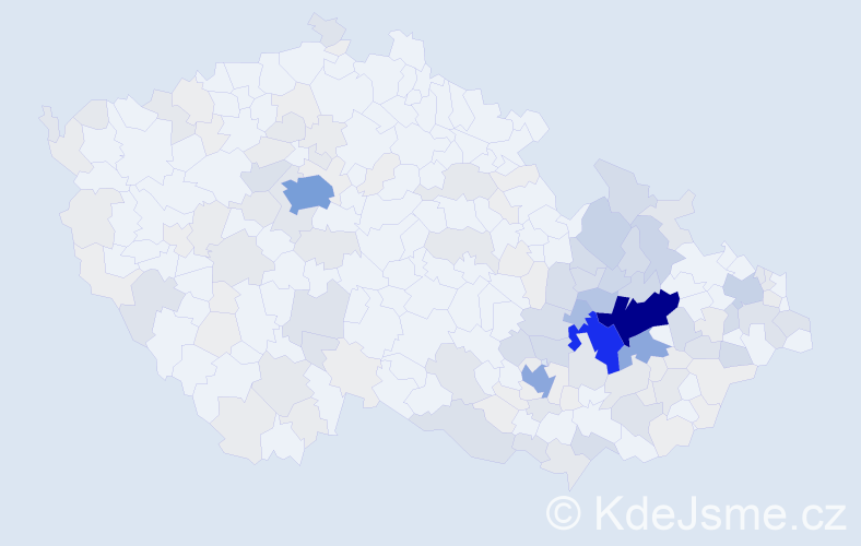 Příjmení: 'Vychodilová', počet výskytů 700 v celé ČR