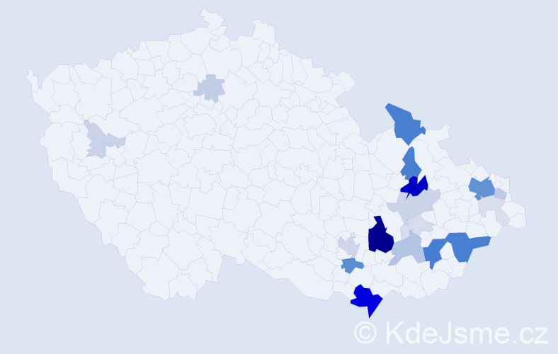 Příjmení: 'Vidlářová', počet výskytů 91 v celé ČR