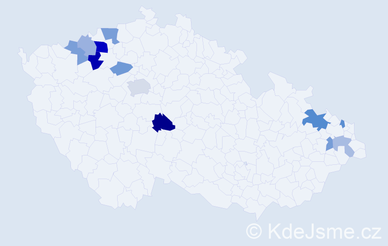 Příjmení: 'Cáder', počet výskytů 23 v celé ČR