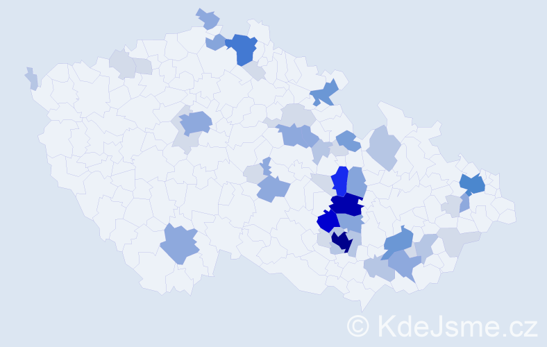 Příjmení: 'Cvrkal', počet výskytů 156 v celé ČR