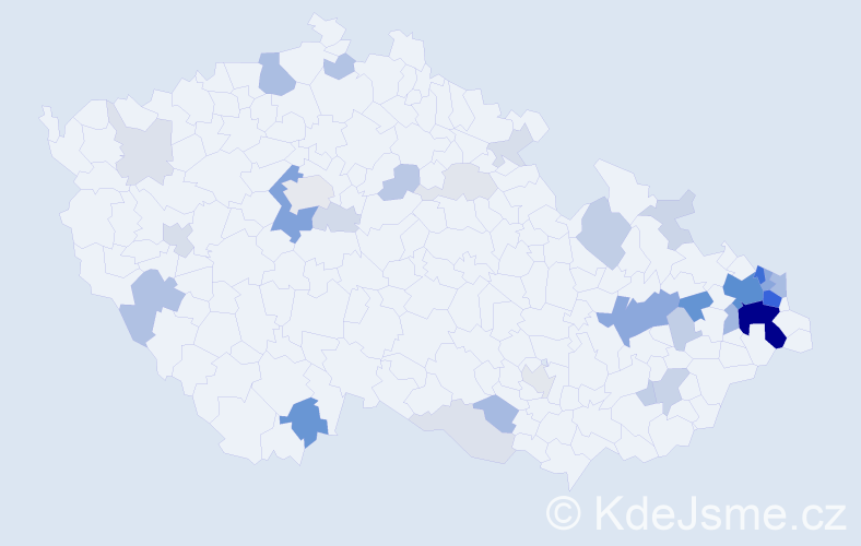 Příjmení: 'Vicher', počet výskytů 126 v celé ČR