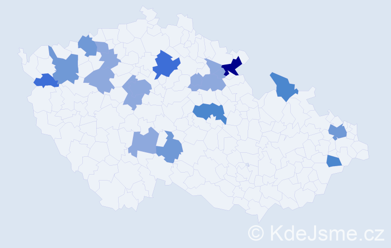 Příjmení: 'Káva', počet výskytů 53 v celé ČR