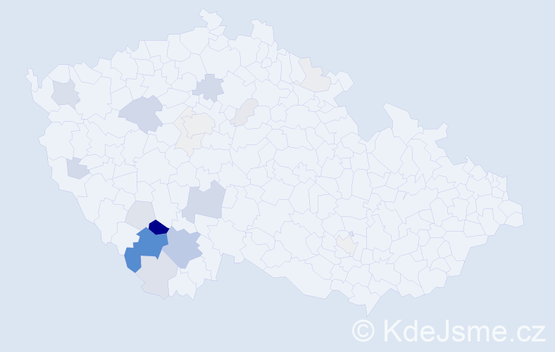 Příjmení: 'Pudivítr', počet výskytů 74 v celé ČR