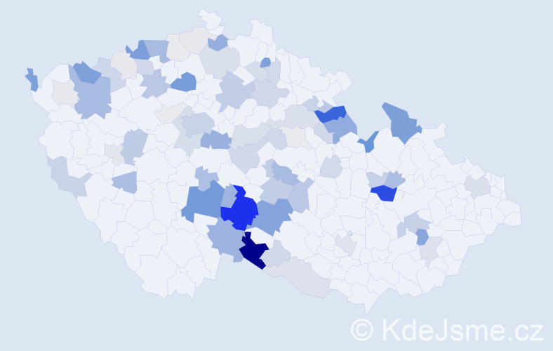 Příjmení: 'Kejval', počet výskytů 255 v celé ČR