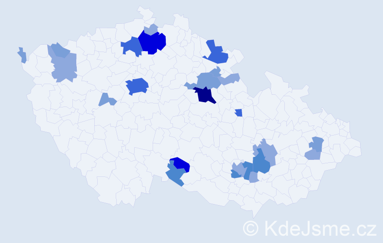 Příjmení: 'Báchor', počet výskytů 63 v celé ČR