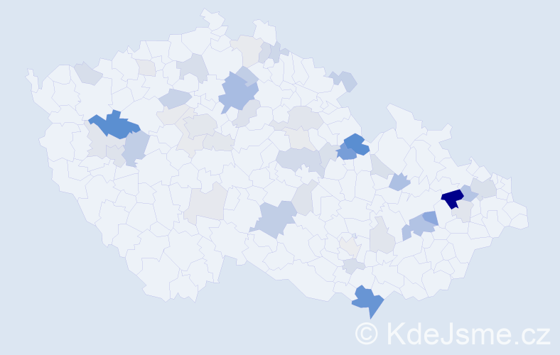 Příjmení: 'Hűbner', počet výskytů 125 v celé ČR