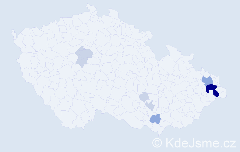 Příjmení: 'Pindel', počet výskytů 21 v celé ČR