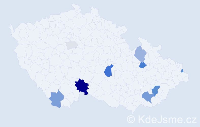 Příjmení: 'Vrabčeková', počet výskytů 17 v celé ČR