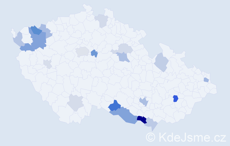 Příjmení: 'Jelinek', počet výskytů 38 v celé ČR