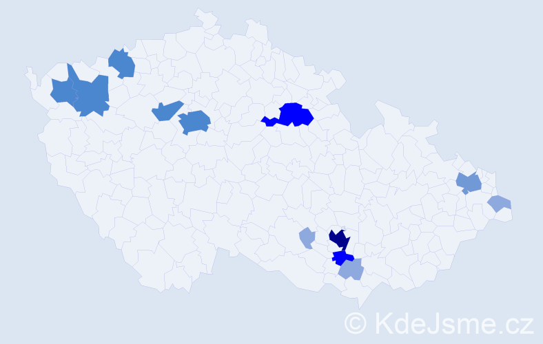 Příjmení: 'Moder', počet výskytů 34 v celé ČR