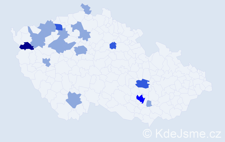 Příjmení: 'Mágr', počet výskytů 32 v celé ČR