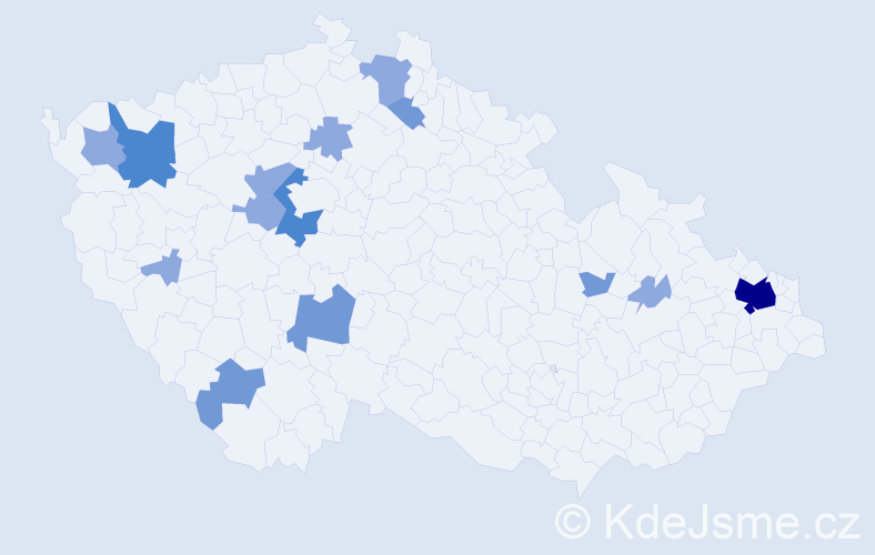Příjmení: 'Kindel', počet výskytů 27 v celé ČR