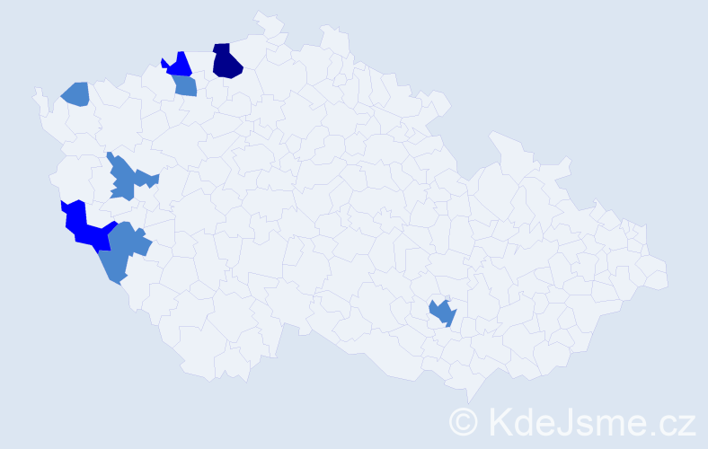 Příjmení: 'Temcsák', počet výskytů 12 v celé ČR