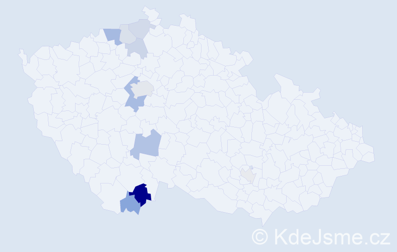 Příjmení: 'Čabelka', počet výskytů 21 v celé ČR