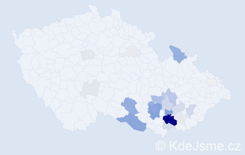 Příjmení: 'Jetelinová', počet výskytů 124 v celé ČR