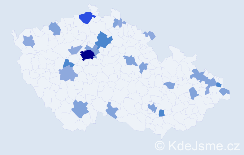 Příjmení: 'Bugár', počet výskytů 61 v celé ČR