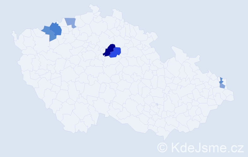 Příjmení: 'Kyrpal', počet výskytů 9 v celé ČR