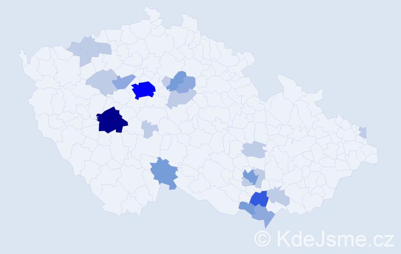 Příjmení: 'Hutr', počet výskytů 53 v celé ČR