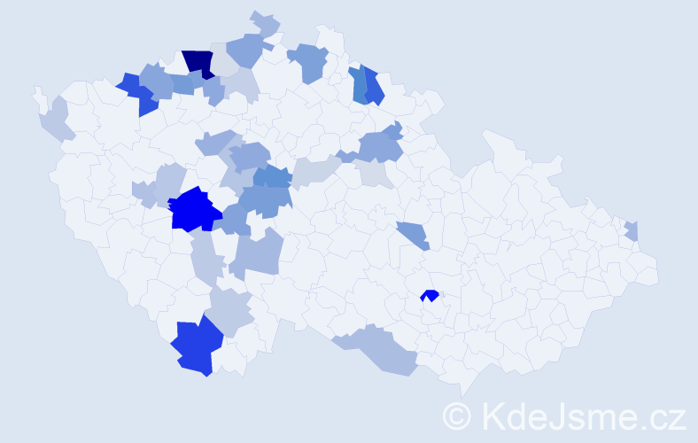 Příjmení: 'Malkovský', počet výskytů 123 v celé ČR